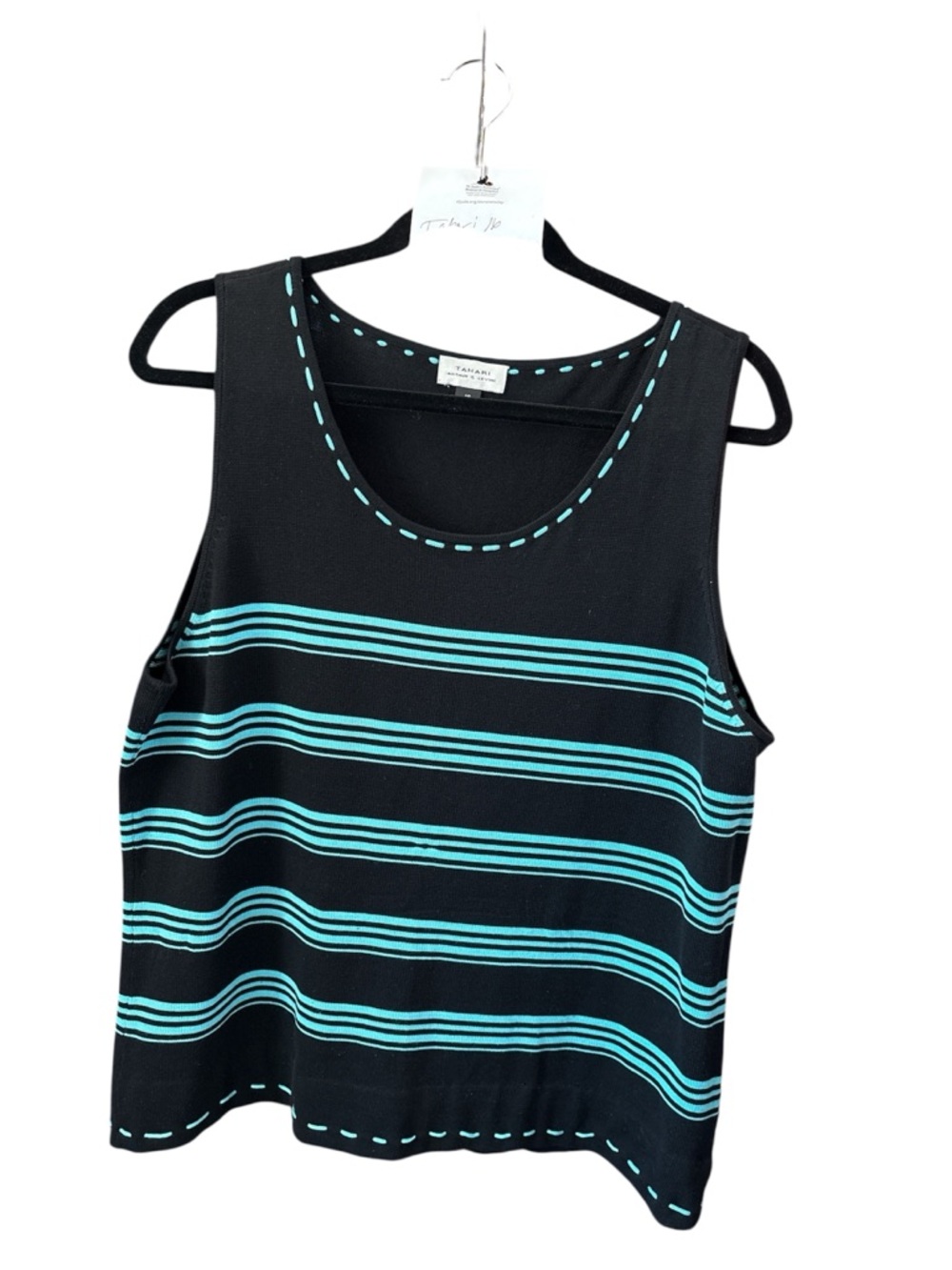 Tahari Black Tank Top with Teal Stripe Detail